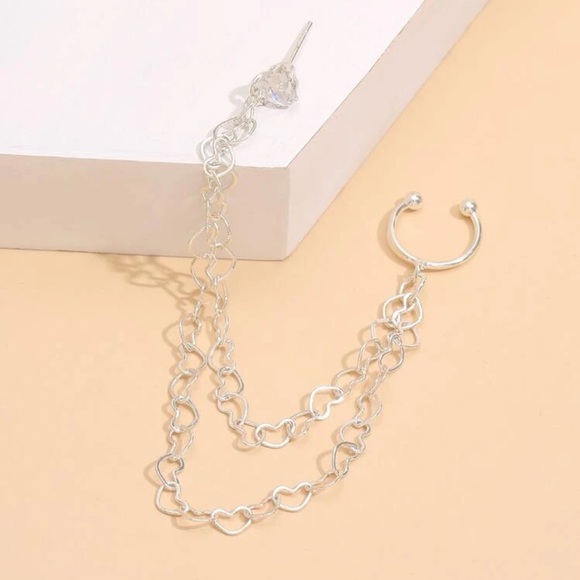 ❤️ Lovely Heart Stud & Heart Chainlink Layered Rhinestone Ear-cuff ❤️ - Picture 4 of 4